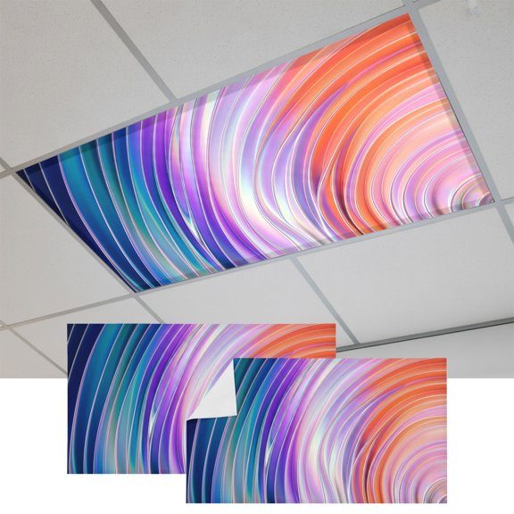 2 Pcs Color Ripples Fluorescent Light Covers Abstract Modern Pink Red Purple Gradient Light Streaks Magnetic Light Covers for Ceiling Lights 4 x 2 ft Drop Ceiling Lights Cover Shade for Office, Home