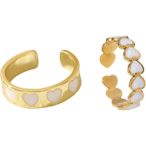 2 Pcs Colorful Enamel Cute Sweet Heart Plain Stackable Finger Ring Gold Band Rings Set Friendship Wedding Festival Jewelry for Women Teens