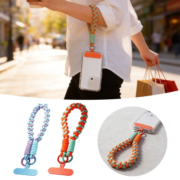 2 Pcs Colorful Three Strand Nylon Phone Wrist Strap,6.5'' Universal Anti-Lost Hand Lanyard with Phone Patch for All Smartphones, Cute Braided Cell Phone Hand Chain