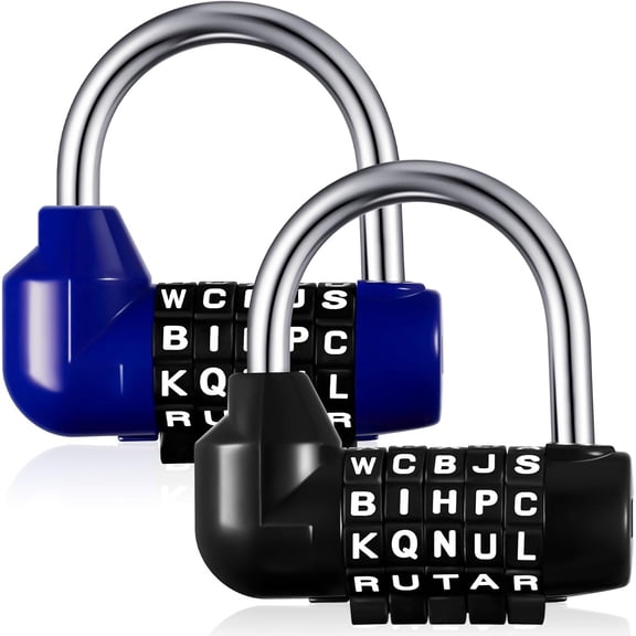 2 Pcs Combination Lock 5 Letter Gym Locker Black and Blue Lock Your Own Word Safety Padlock for School Gym Sports Locker Fence Toolbox Case Hasp Cabinet Storage