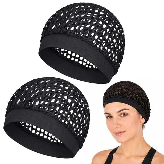 2 Pcs Comfortable Elastic Knit Hair Net for Sleeping & Silk Press - Ultra-Wide Soft Band, No Red Marks, Tubi Hair Warp Mesh Snood Cap for Women, Black