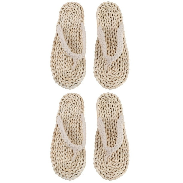 2 Pcs Comfy Slippers Straw Sandals Ladies Huaraches Para Chunky Lovers Outdoor White Upper Linen 6