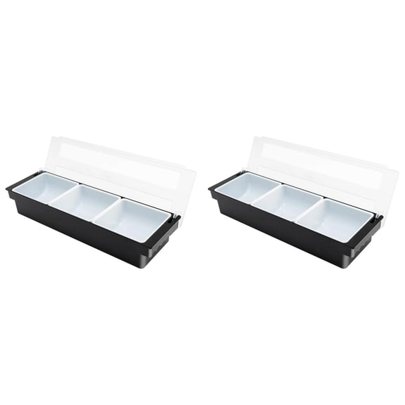 2 Pcs Condiment Caddy 19.49 x 6.3 x 3.74 Inch, Durable Bar Caddy with 3 Removable Compartments Built In Lid, Black Condiment Holder for Restaurant Store Garnish