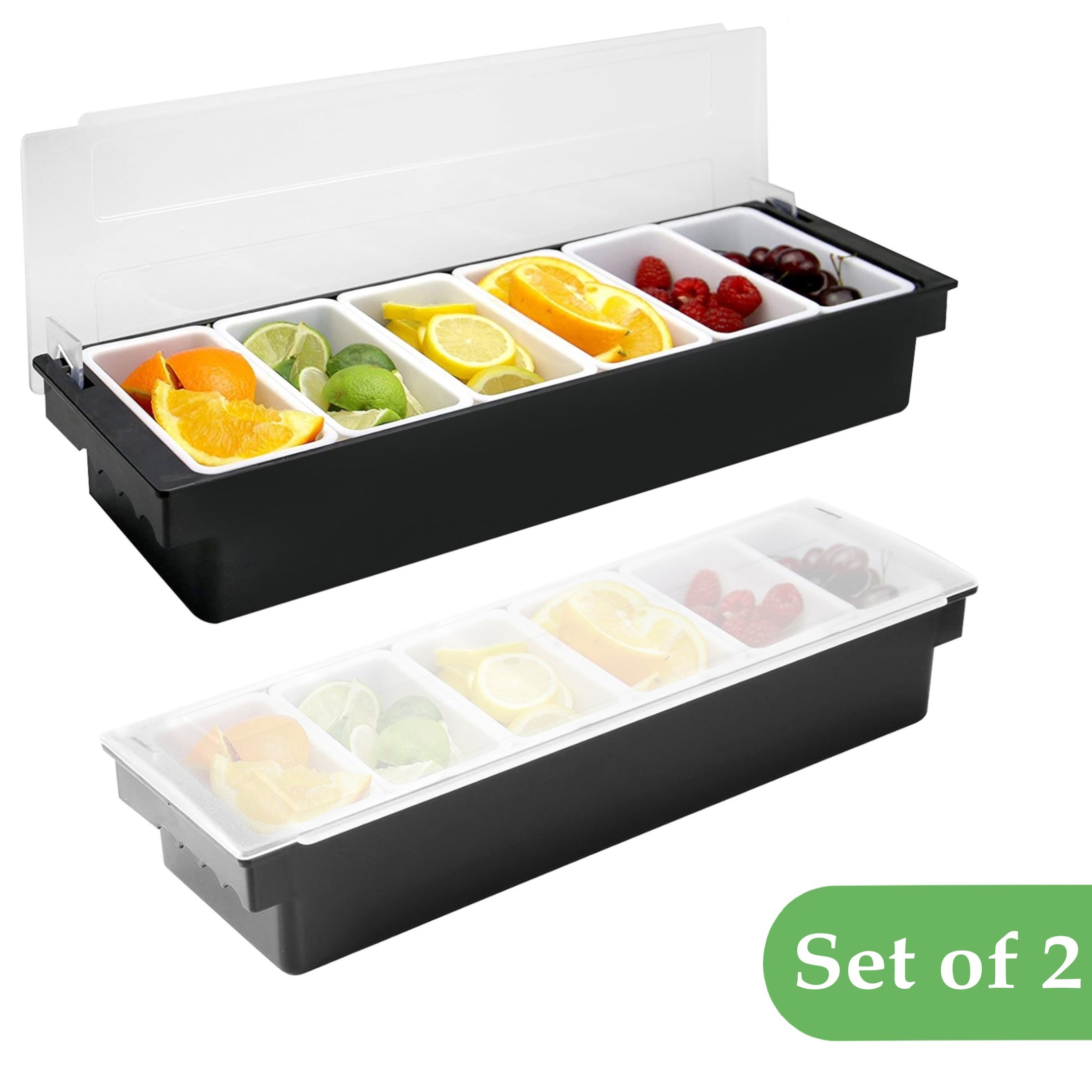 2 Pcs Condiment Server with Lid, 6 Compartments Ice Chilled Fruit Salad