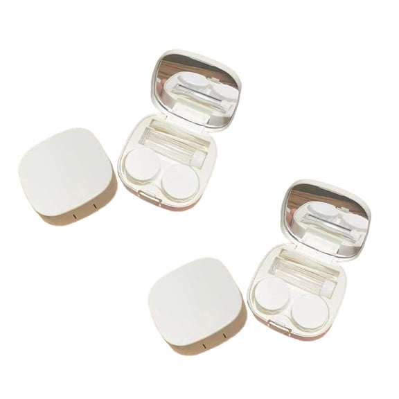 2 Pcs Contact Lens Case with Cleaner Washer, Travel Size Cute Colored Contact Lenses Applicator Removal Tool Kit with Mirror Solution Bottle for Daily Outdoor, 2.75x2.75x0.98 Inch, White