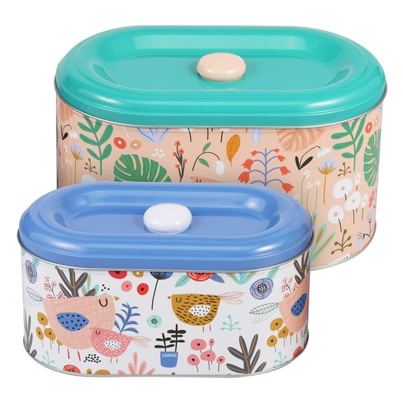 2 Pcs Cookie Tin with Lid Iron Biscuit Tin Decorative Cookie Jar Multipurpose Candy Canister for Tea Coffee Powder Snack Cosmetic Jewelry