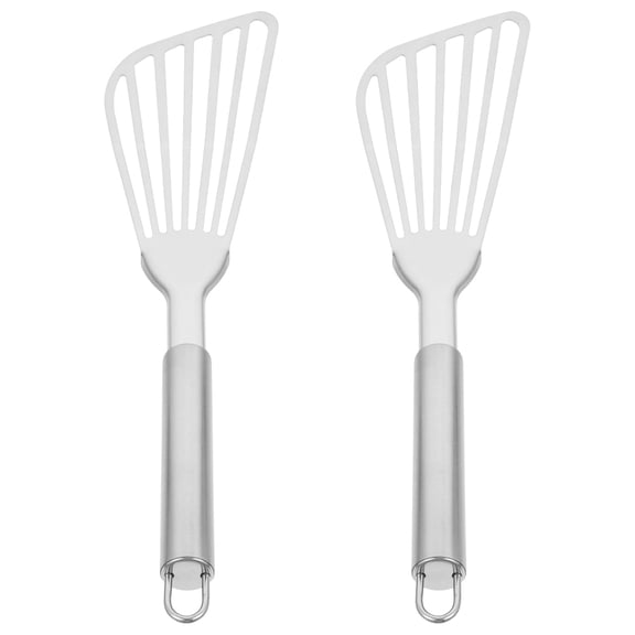 2 Pcs Cooking Accessory Kitchen Supply Double Spatula Flipper Camping Pot Silver
