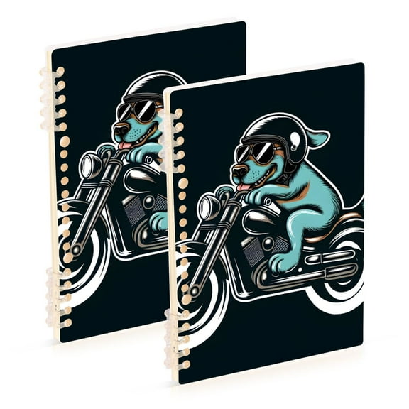 2 Pcs Cool Dog with Motorcycle Spiral Notebooks 60 Sheets 120 Pages A5 Journal Notepad 8.3x5.7 Inch Thick Adjustable College Ruled Paper