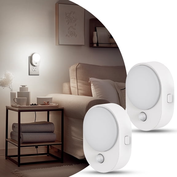 2 Pcs Cool White 5000K Motion Sensor Night Light Oval Shape