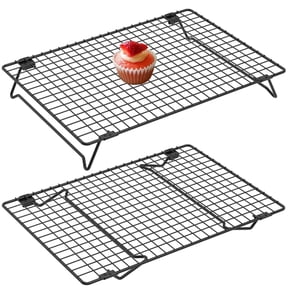 FVKRNYZ 2 Pcs Stackable Cooling Rack for Baking, Nonstick Carbon Steel Wire Rack with Collapsible Legs, 13.4x9.5 Inch, Black