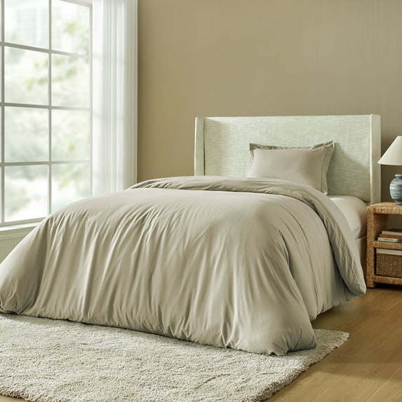 2 Pcs Cooling Twin Duvet Cover Set with 8 Corner Ties, Ivory