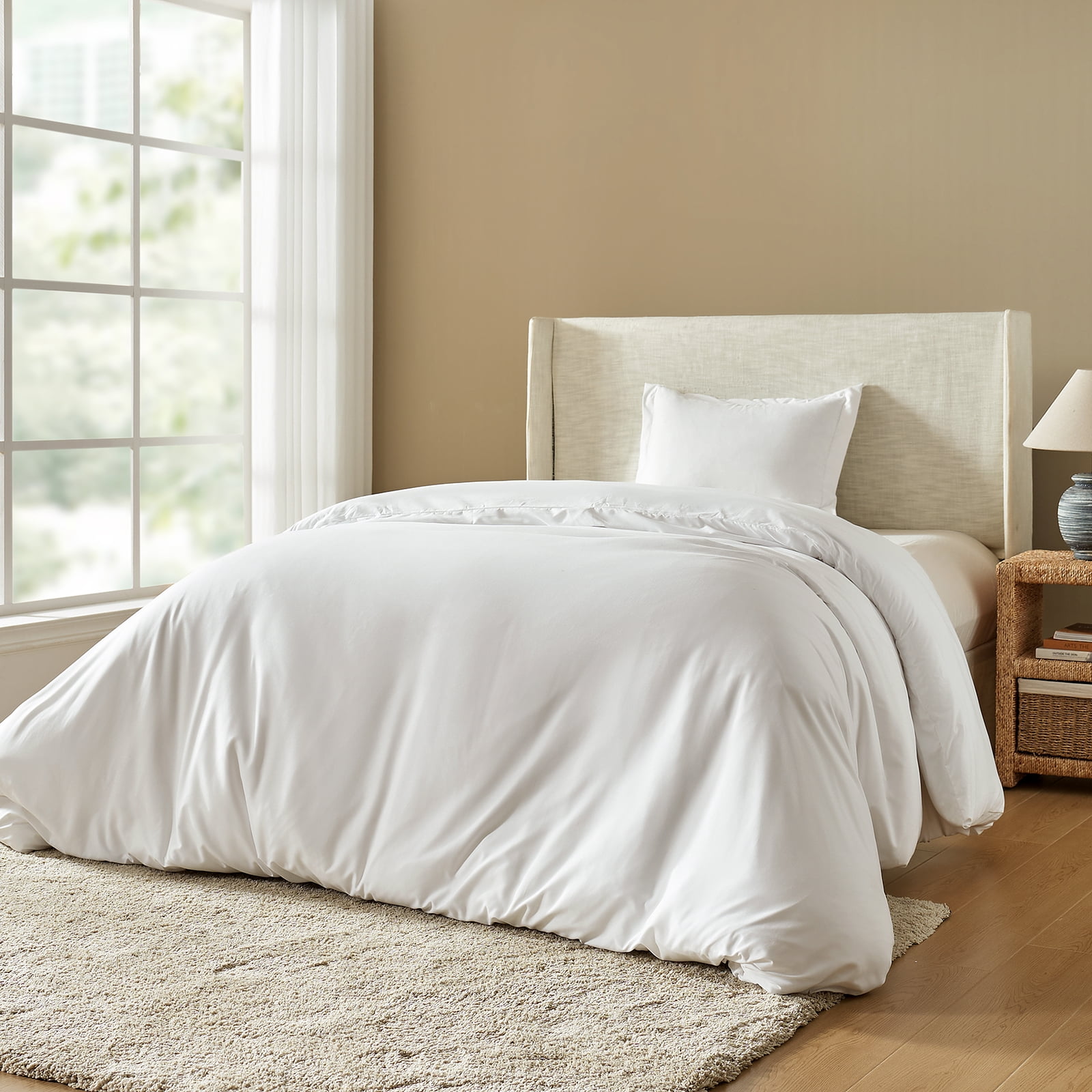 2 Pcs Cooling Twin Duvet Cover Set with 8 Corner Ties, White
