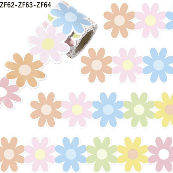 2 Pcs Copperplate Paper Floral Bulletin Board Border Stickers, Multicolored Flower Design, for Classroom Walls, Bulletin Boards, Windows, Home Decoration