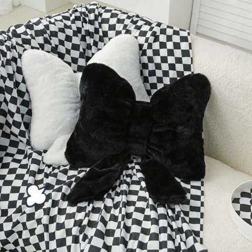 2 Pcs Coquette Bow Throw Pillows Cute Bowknot Plush Pillow Coquette Home Decor Stuffed Decorative Bow Lumbar Pillow for Girls Loft Bed Decor Accessories (Black+White)