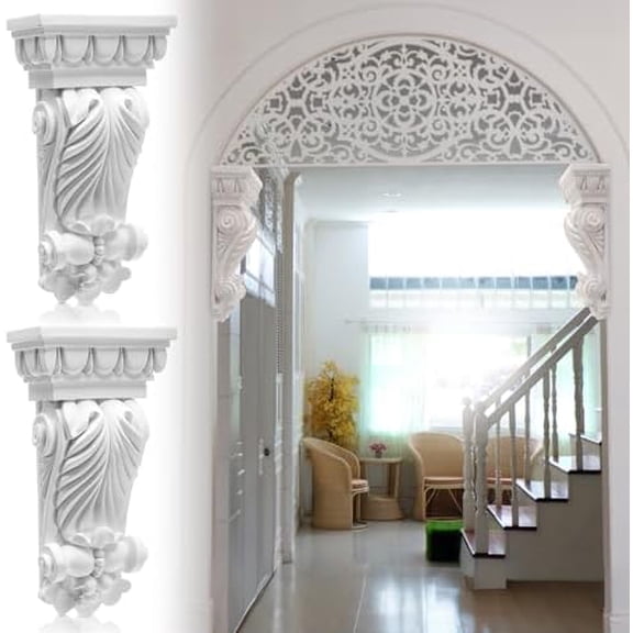 2 Pcs Corbels for Doorway Decorative Corbel Shelf Bracket Countertops Fireplace Carved Applique Accent Bracket Fireplace Mantel Support Porches Decorative Trim 2.7" D x 5. 1" W x 10" H