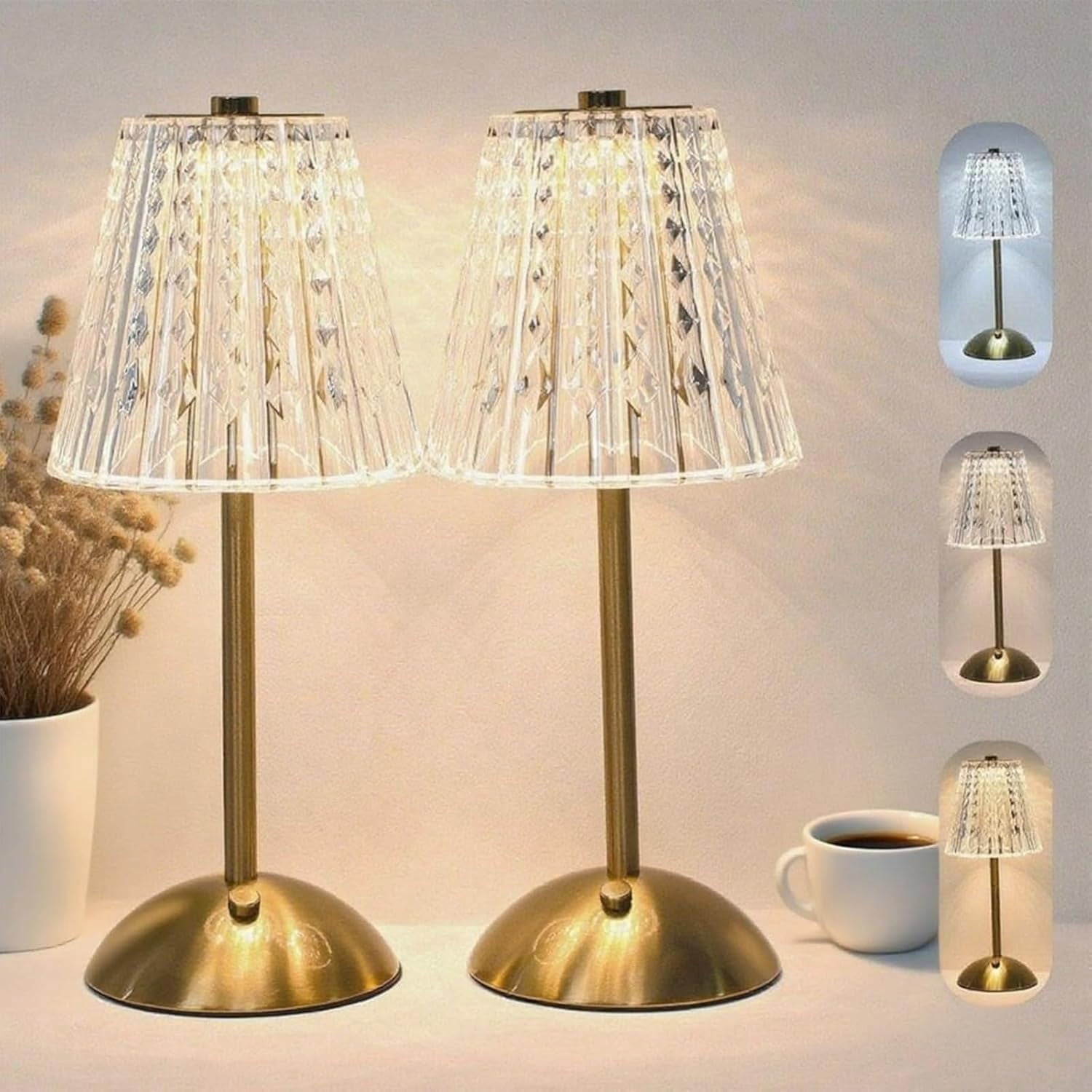 Table Rump Light 2 Pcs Cordless Rechargeable Table Lamp, Touch Dimming, 3 Color Modes ...
