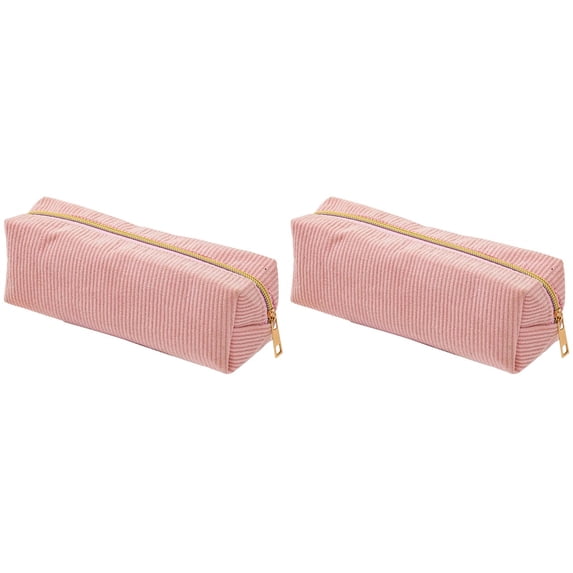 2 Pcs Corduroy Pencil Pouches, Aesthetic Pencil Boxs, Zipper Pen Bags, Cute Stationery Organizer, Multipurpose Storage Pouches, Portable Pencil Bags, Soft Fabric Carry Cases, Travel Brush Pouches