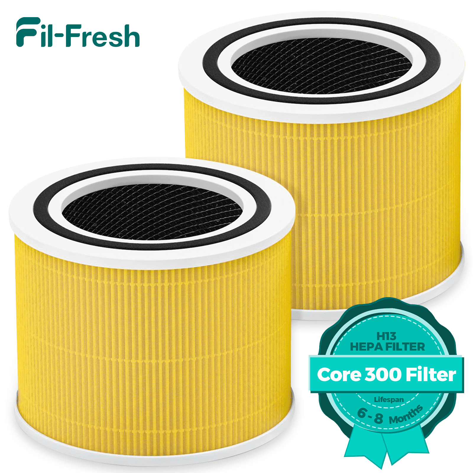 Fil fresh 2 Pcs Core 300 Replacement Filter, Replacement for LEVOIT 300 and Core 300S Air Purifier, Ideal for Pet Care, H13 True HEPA Filters and Activated Carbon, Replace Core 300-RF-PA