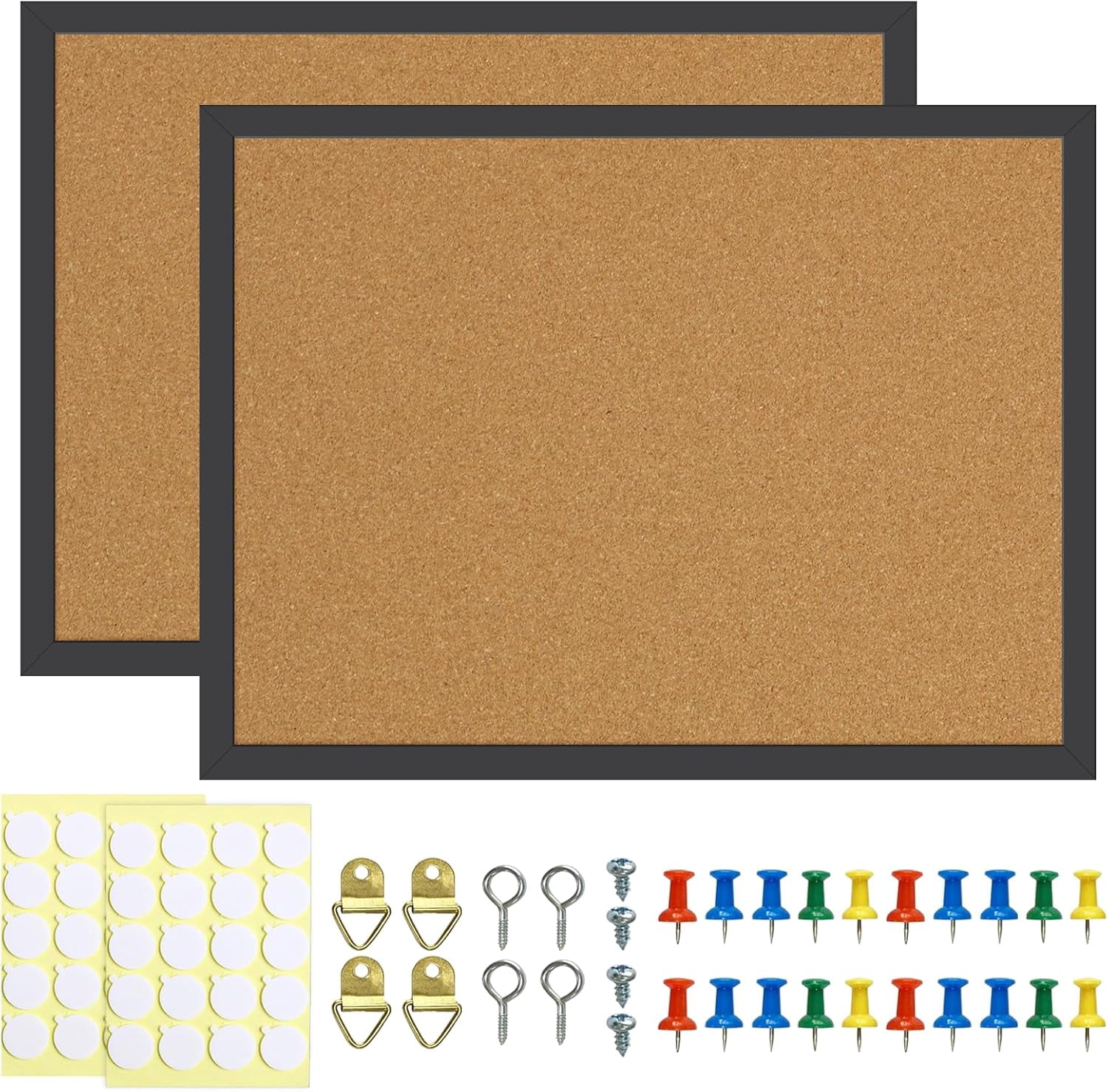 2 Pcs Cork Board, 17.7''x13.3'' Bulletin Black Framed Corkboards for Wall, Small Vision Board Supplies, Prayer Picture Photos, Office, Home Decor, School