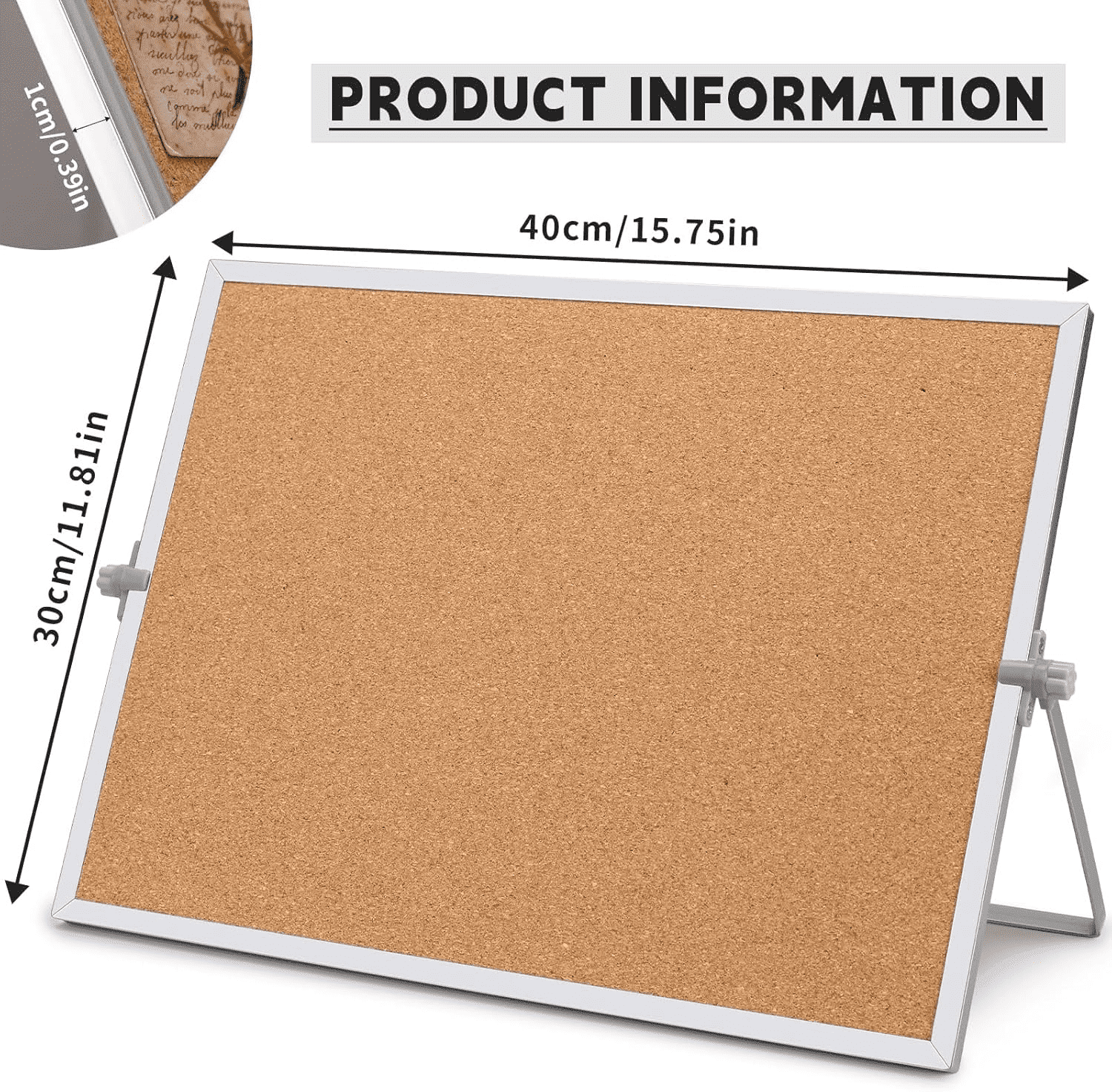 2 Pcs Cork Board, Desk Cork Bulletin Board for Home Office, Double-Sided Aluminum Hanging Bulletin Board Set, Includes 28 Push Pins, 15.75 x 11.81 in
