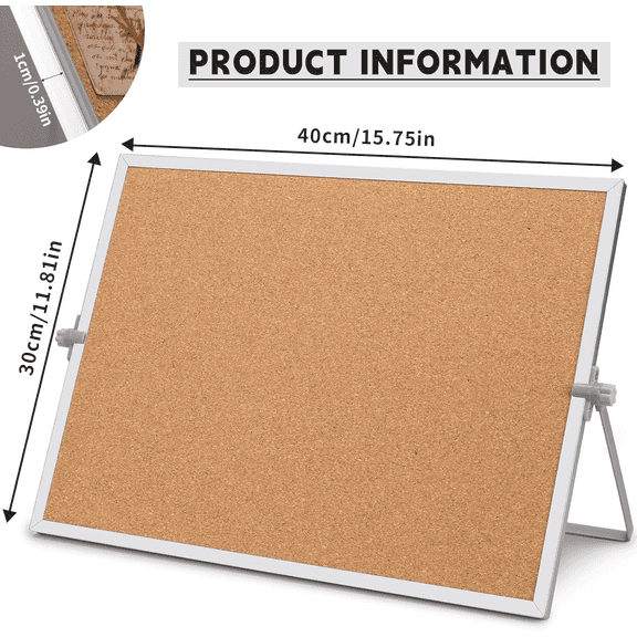 2 Pcs Cork Board, Desk Cork Bulletin Board for Home Office, Double-Sided Aluminum Hanging Bulletin Board Set, Includes 28 Push Pins, 15.75 x 11.81 in