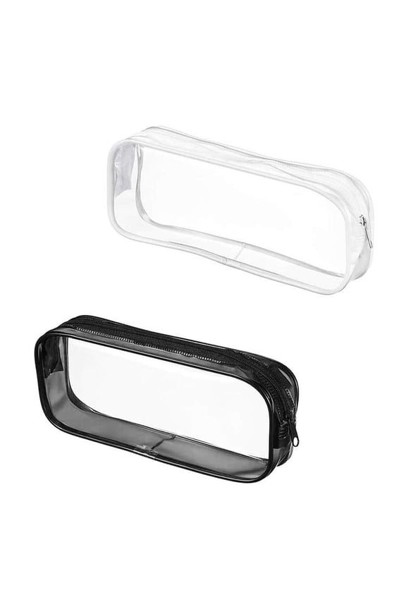 2 Pcs Cosmetic Pouch Bags with Zipper Transparent Waterproof PVC Pencil Case, Large Capacity Toiletry Bags for Travel Home Office Make up Brushes Storage Bag