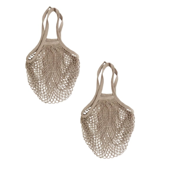 2 Pcs Cotton Mesh Produce Bag, Reusable Cotton Mesh Grocery Bag Washable String Bag Farmers Market Shopping Net Bags Beach Organizer Bulk Aesthetic Portable Tote with Handles