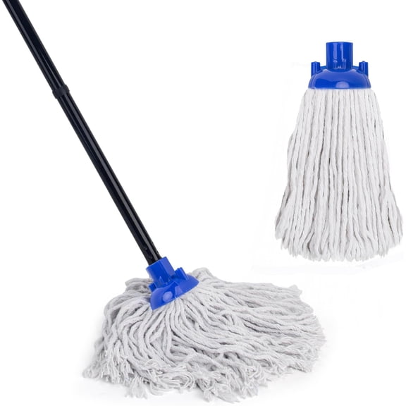 2 Pcs Cotton String Mop Replacement Heads Refill with 0.8" Diameter Mop Handle for Wet Floor Cleaning
