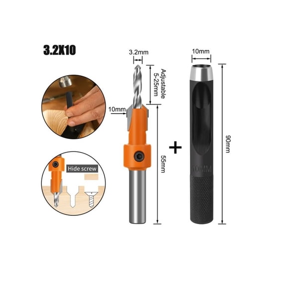 2 Pcs Countersink Router Bit 10mm Punching Drill Screw Extractor Milling Cutter For Woodworking Tools Accessories