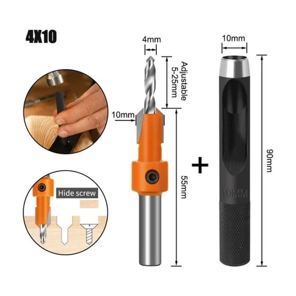 2 Pcs Countersink Router Bit 10mm Punching Drill Screw Extractor Milling Cutter For Woodworking Tools Accessories