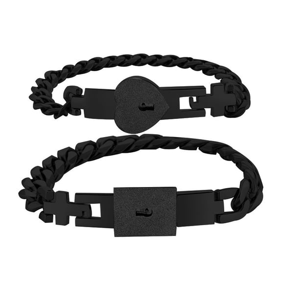 2 Pcs Couple Bracelets Novelty Lock for Key Bangle Bracelets Stainless Steel Lover Heart Lock for Key Jewel
