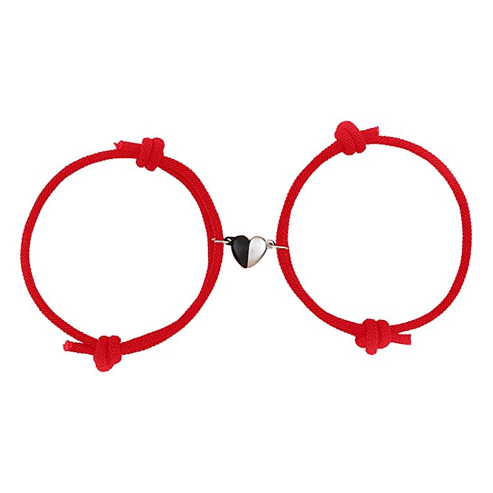 2 Pcs Couple Magnet Bracelets with Love Heart Pendants