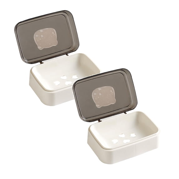 2 Pcs Covered Self-Draining Soap Holder, Travel Soap Containers Lightweight Plastic Bar Soap Holder Boxes with Cover Portable Soap Case for Kitchen, Shower, School, Gym 5.5x4"