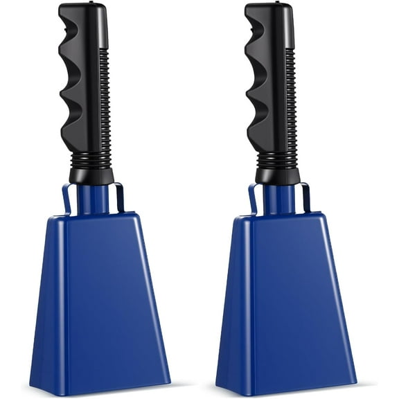 2 Pcs Cowbell 9 Inch with Handle Cheering Bells Noise Makers for Sporting Events Graduation Wedding Football Games Party Farm Bells Hand Chimes Percussion Musical Instruments (Blue)