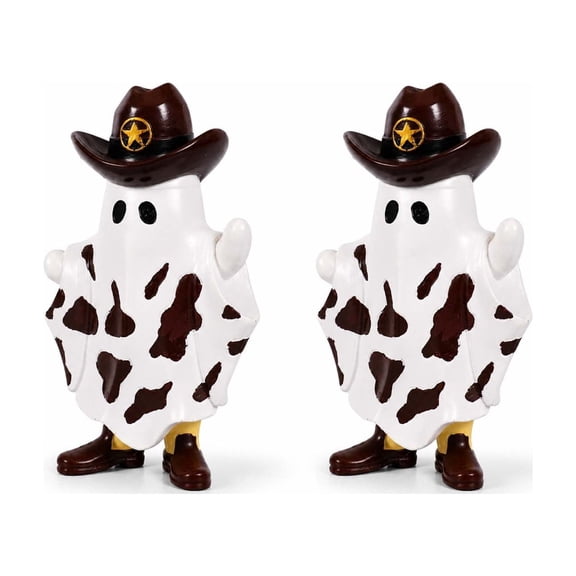 2 Pcs Cowboy Ghost Statue – Resin Halloween Figurine with Spooky Western Theme for Home Office Desk Shelf Decor