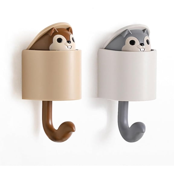 2 Pcs Creative Squirrel Cute Pet Key Holder Wall Mount, Keychain Command Hooks,siding Hooks,Hook for Coat, Scarf, Hat, Towel, Bag, Utility Hook for Wall Hanging Decorations (Coffee&Gray)