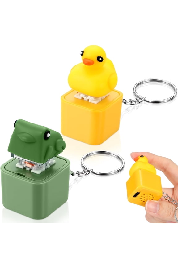 2 Pcs Croaking Frog Duck Keychain Noise Maker Frog Fidget Rechargeable Adults Fidget Keyboard Clicker with Colorful Lights Fun Portable Anxiety Relief Sensory(RL)