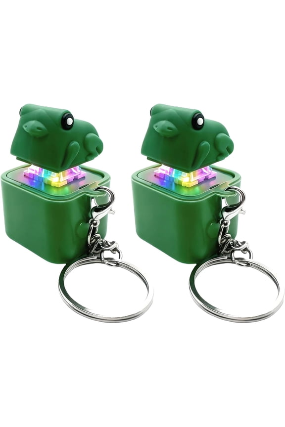 2 Pcs Croaking Frog Keychain Noise Maker Frog Fidget Rechargeable Adults Fidget Keyboard Clicker with Colorful Lights Fun Portable Anxiety Relief Sensory(RL)