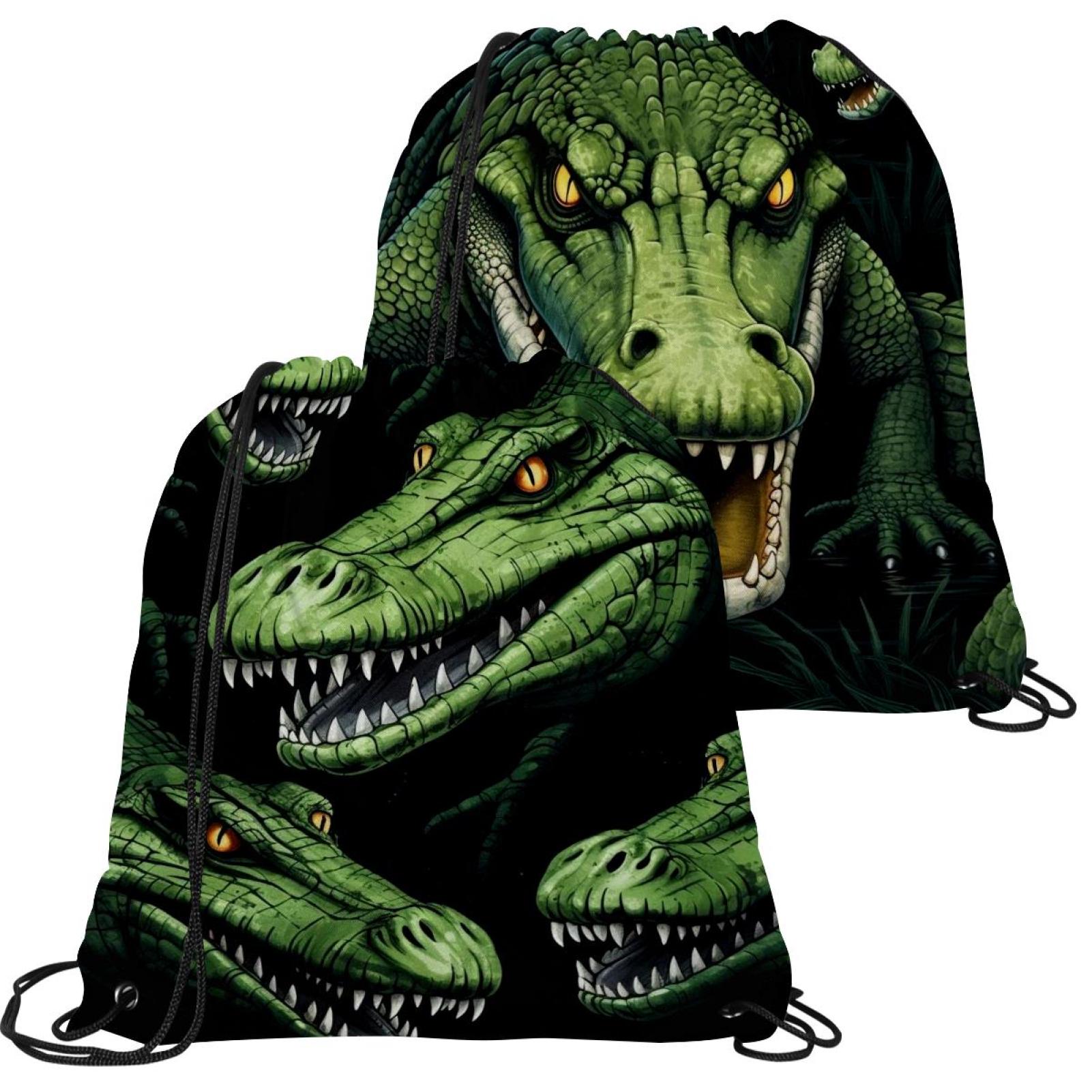 2 Pcs Crocodile Drawstring Backpack String Bag Sports Sack pack Gym