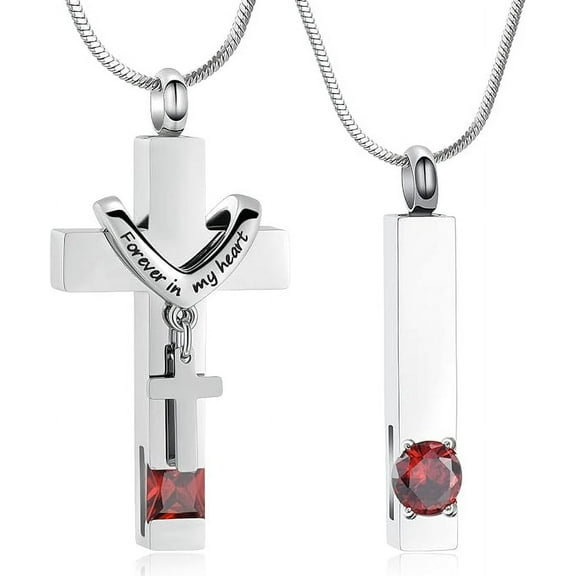 2 Pcs Cross Cremation Jewelry Double Cross Necklace Crystal Cube Memorial Ashes Urn Pendant Necklace Keepsake Jewelry for Adult Ashes Birthstone Urn Necklace
