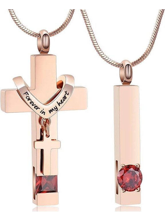 2 Pcs Cross Cremation Jewelry Double Cross Necklace Crystal Cube Memorial Ashes Urn Pendant Necklace Keepsake Jewelry for Adult Ashes Birthstone Urn Necklace