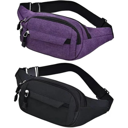 2 Pcs Crossbody Fanny Packs for Men&Women,Waist Bag with 4-Zipper Pockets,Water Resistant Sports Waist Pack Bag Bum Bag for Outdoors Sports Travel Hiking Running