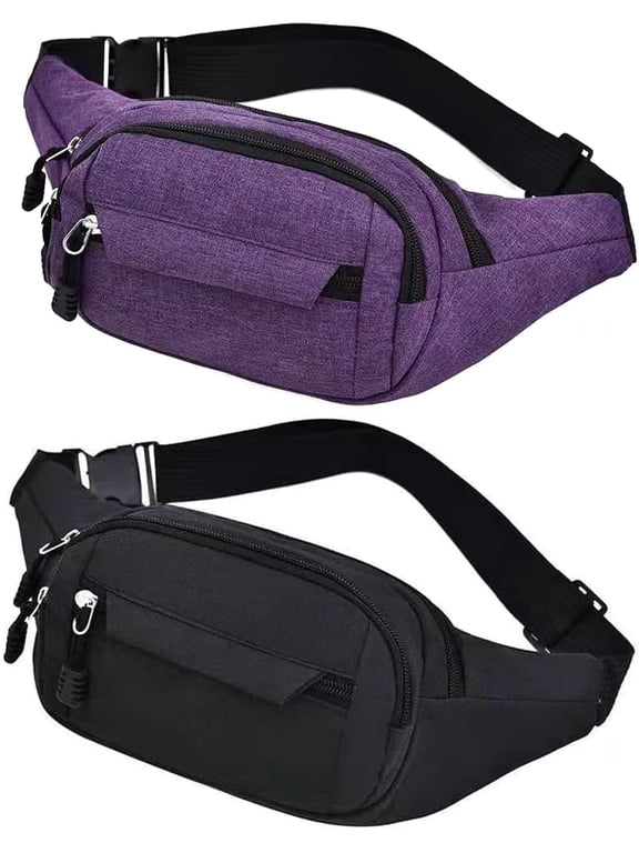 2 Pcs Crossbody Fanny Packs for Men&Women,Waist Bag with 4-Zipper Pockets,Water Resistant Sports Waist Pack Bag Bum Bag for Outdoors Sports Travel Hiking Running