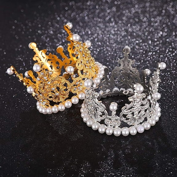 2 Pcs Crown Cake Topper Crown Tiara Queen Crown Princess Headpiece Cake Decoration for Women Lady Girl Bridal Wedding Royal Themed Baby Shower Decorations Birthday Party (Set C)