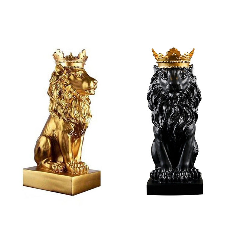 2 Pcs Crown Lion Statue Home Office Bar Male Lion Faith Resin Sculpture