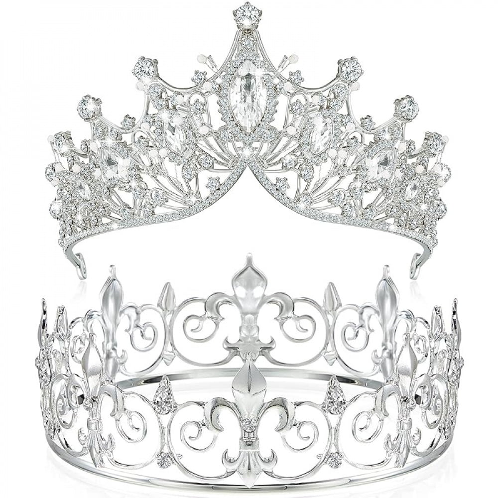 Juexica 6 Piece Baroque King & Queen Crown Set - Metal Crystal Tiara Headbands For Prom, Wedding, Cosplay