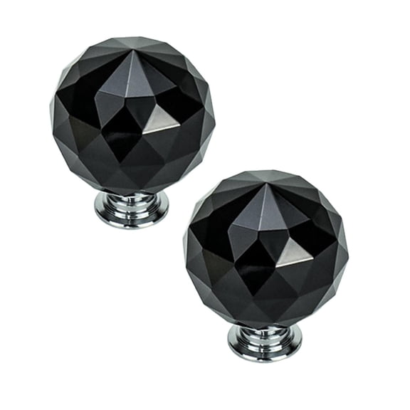 2 Pcs Crystal Glass Door Knob, Crystal and Chrome Modern Cabinet and Drawer Knob for Kitchen, Bathroom, and Furniture 30mm