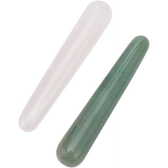 2 Pcs Crystal Massage Wands Natural Rose Quartz/Green Aventurine Wands Crystal Massage Sticks Gua Sha Massager Stone for Face Eyes Full Body Relaxation DIY