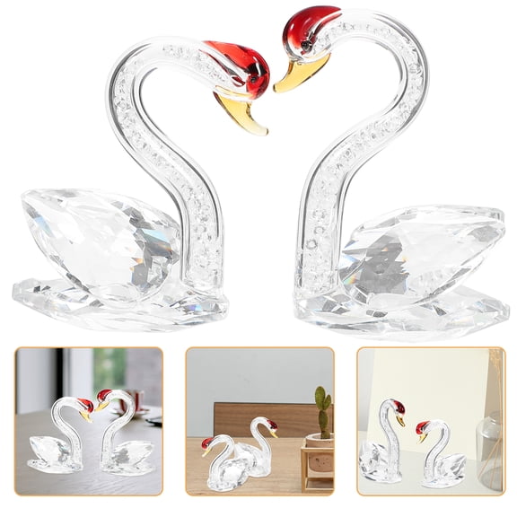 2 Pcs Crystal Swan Ornament Decorations Tabletop Animal Car Christmas Paperweight Elegance Desktop Birthday Present
