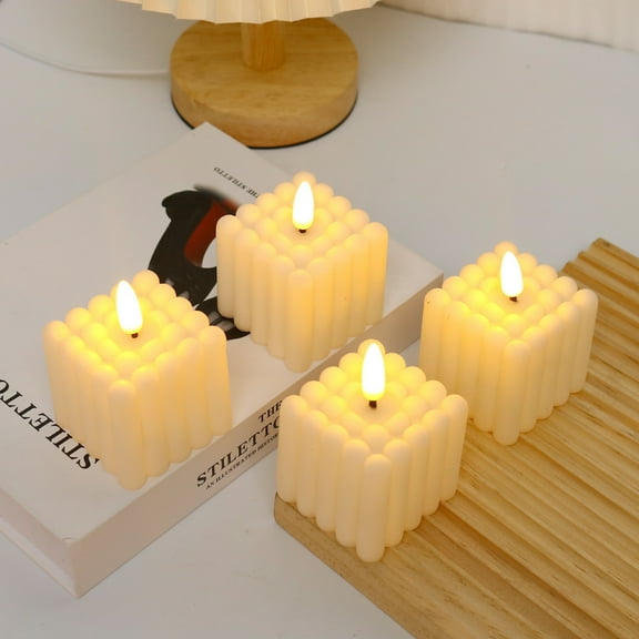 2 Pcs Cube Bubble Candle, 2.2*3.3 Inch Flickering Battery Operated Flameless Square LED Wax Candle, for Romantic Ambiance and Home Decoration Stable, Battery Operated Candles